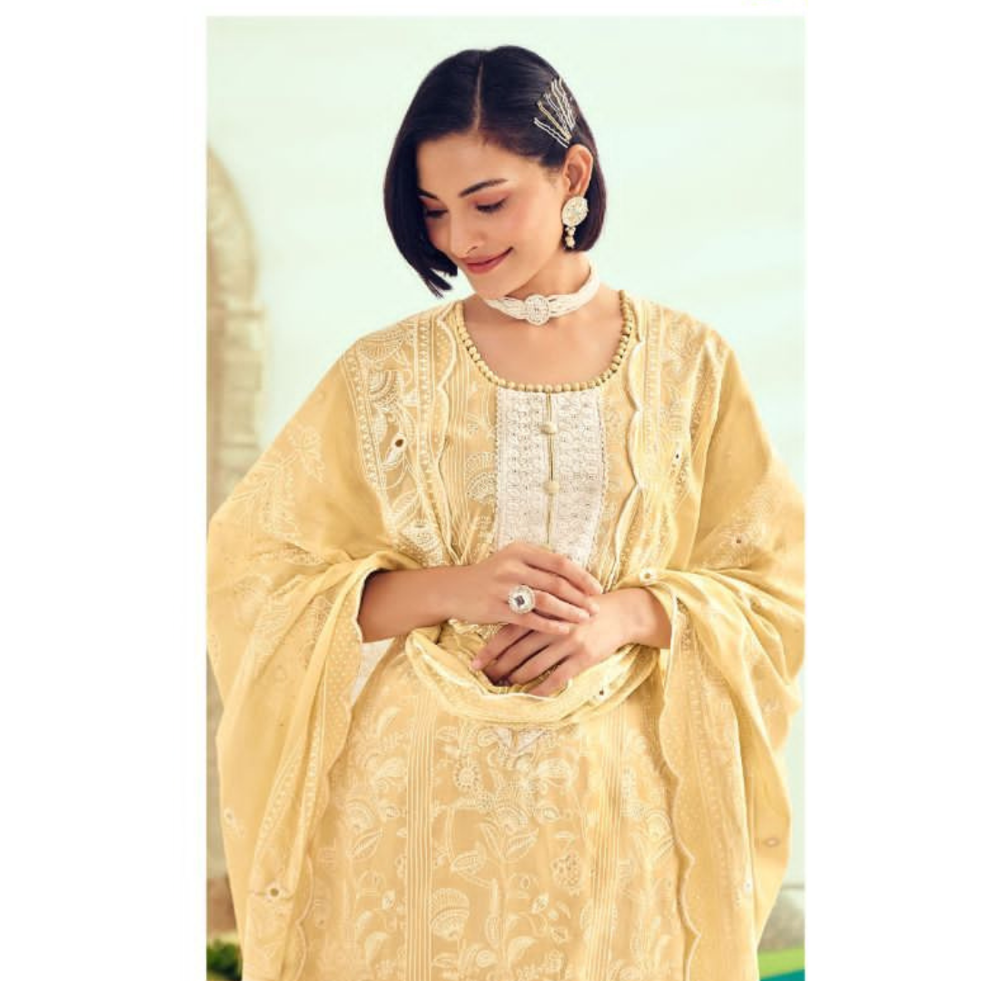 Designer Cotton Suits- Pastel Yellow- D139
