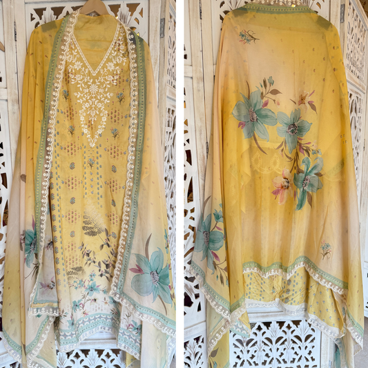 Designer Muslin Suit- Yellow- E009