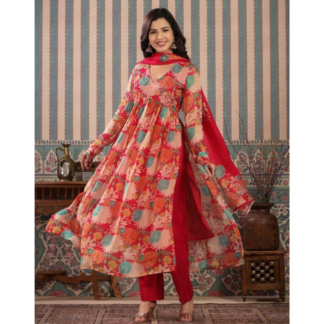 Organza nyra cut suit set- R039
