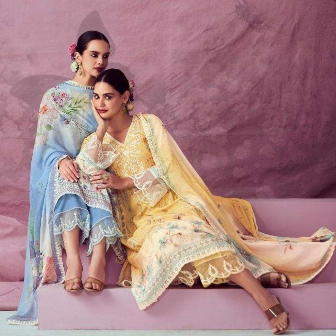 Designer Muslin Suit - Patel Blue- E005