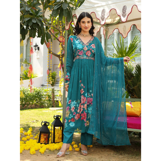 Chinon fabric nyra cut suit- teal-R057