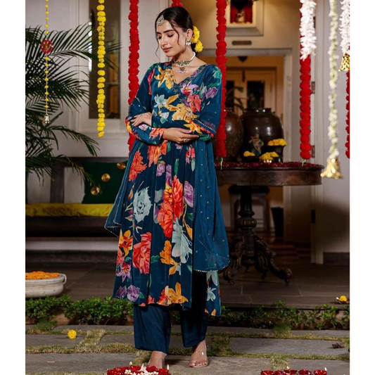 Angrakha nyra cut crepe suit-blue- R025B