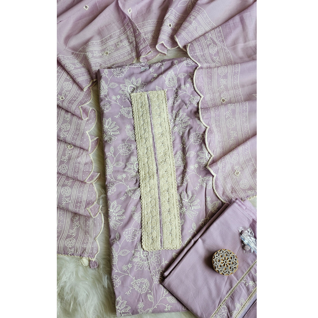 Designer Cotton Suits- Pastel Purple- D135
